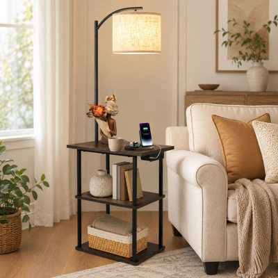 Floor Lamp with Charging Station and 3 Tier Side Table