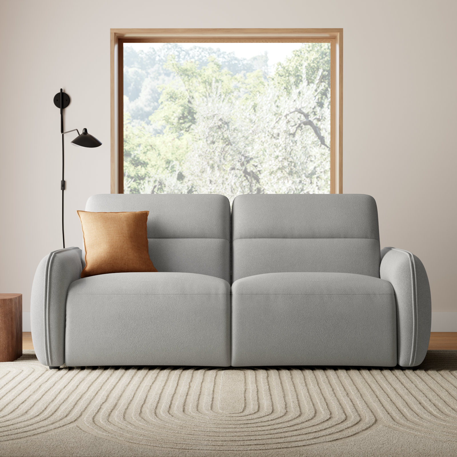 Bayne 87" Upholstered Reclining Sofa, Elite Dove Performance