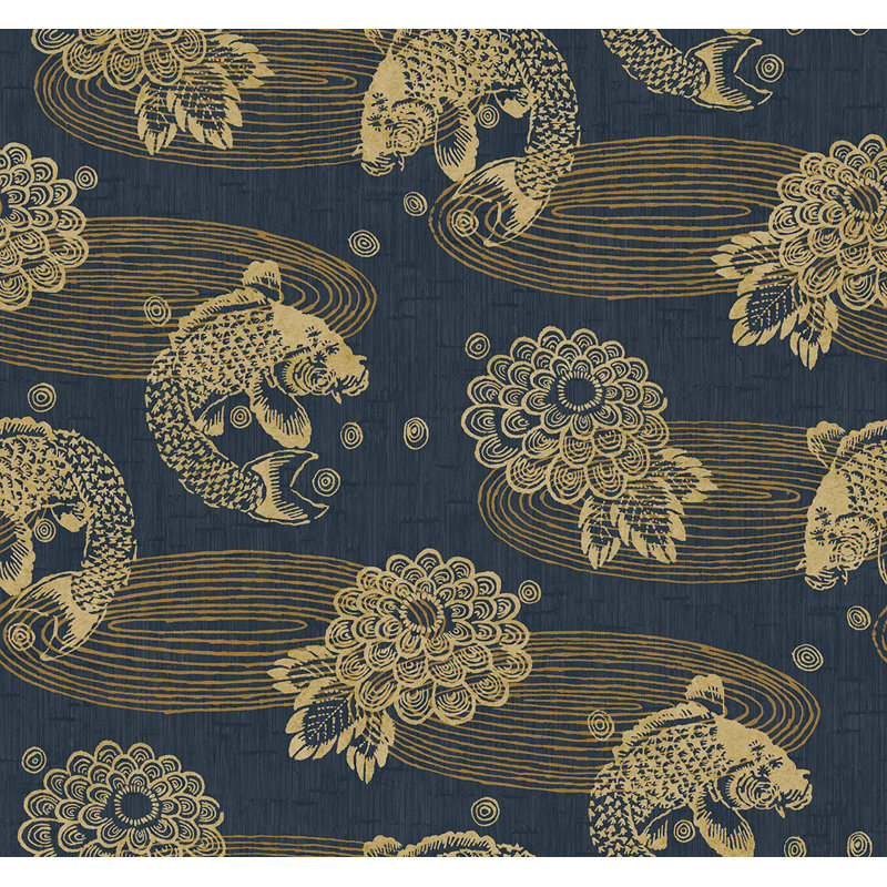 Papier peint non teint à motif d'aulne marine et doré métallique Bay Isle Home ™ Designs Hale, Perle métallique