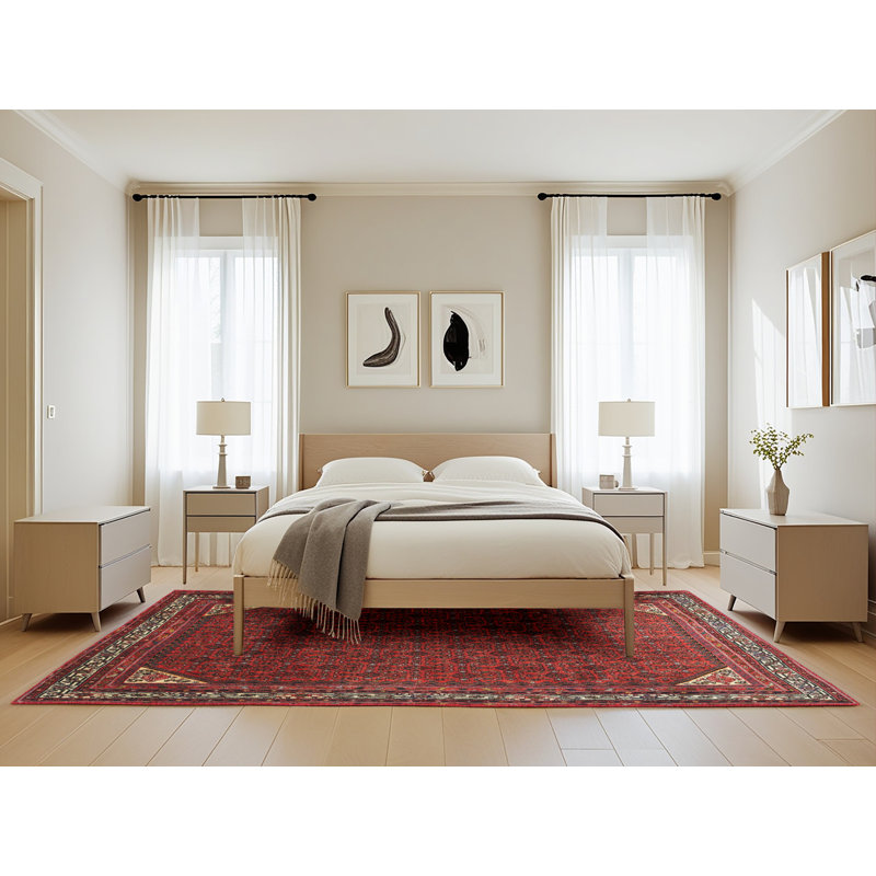 Tapis traditionnel rouge / beige, Rectangle 5 pi x 8 pi