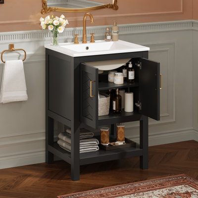 Meuble-lavabo noir 24 po avec lavabo en céramique 24 po