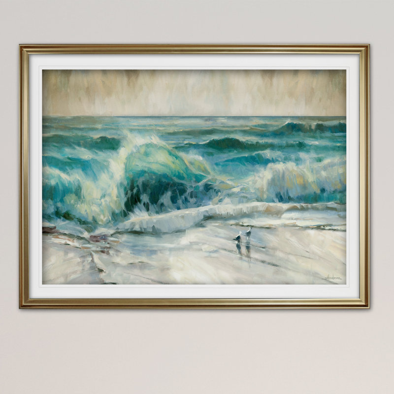 « water music », reproduction de peinture à l’acrylique encadrée, H 20 po x l 24 po x P 1,5 po, Or