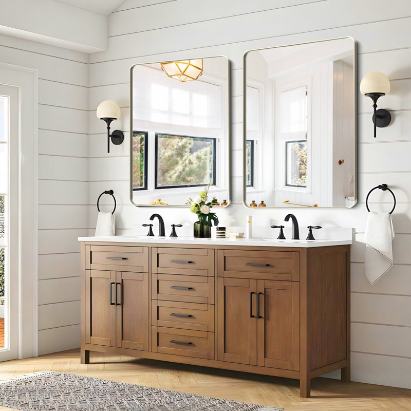 Miroir mural de salle de bain, verre trempé, coins arrondis et cadre antirouille, 36 po x 48 po