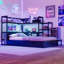 Lit de jour Gaming avec bureau intégré et éclairage à DEL, base de lit en bois moderne avec 3 tiroirs de rangement et station de charge intégrée, bibliothèque multifonctionnelle (sans matelas)-992122310