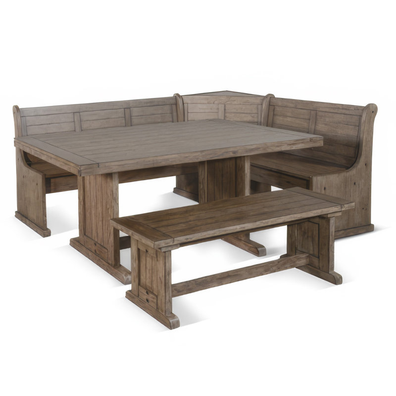 Yael 4Pc Corner Breakfast Nook Set, Brown Dining Table Corner Bench