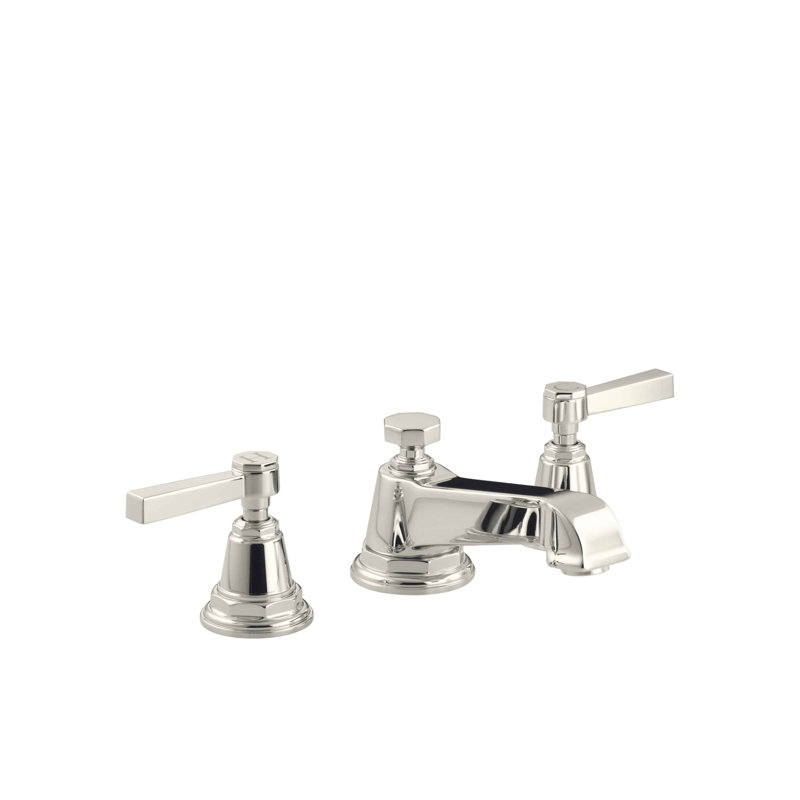 Pinstripe® Pure Widespread Bathroom Sink Faucet with Cross Handles, Vibrant Polished Nickel, Lever Handle