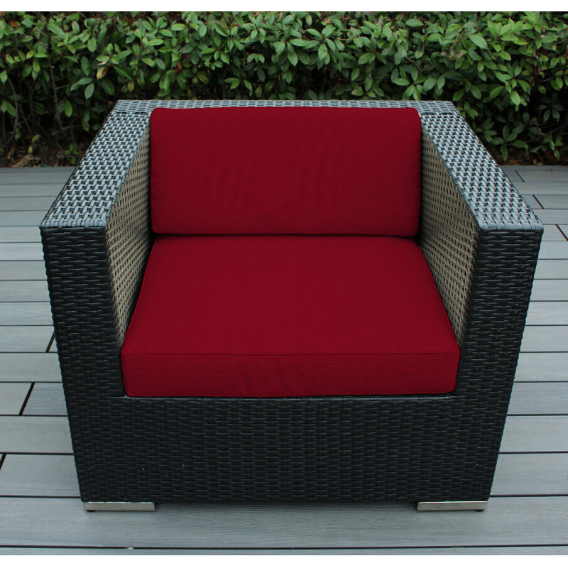 Penncross Wicker Outdoor Lounge Chair, Red Polyester/Polyester Blend, Black