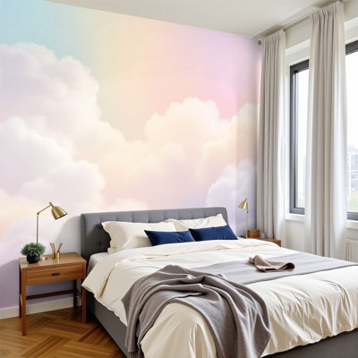 Papier peint adhésif Boho, ciel pastel doux, nuages de rêve, peintures murales, H 100 po x l 144 po, papier peint amovible en PVC, peintures murales auto-adhésives, décoration pour le salon de la chambre à coucher