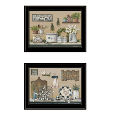 «Farmhouse Kitchen» 2 pièces par Pam Britton, reproduction encadrée prête à accrocher, cadre noir