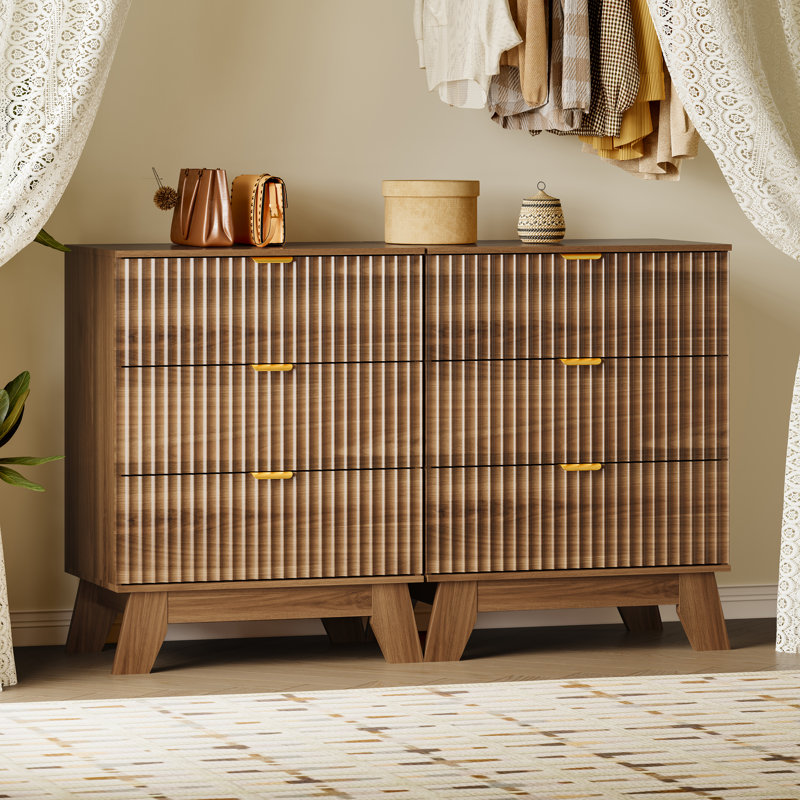 Commode cannelée à 3 tiroirs pour chambre à coucher avec organisateur intégré, commode large en bois de 60 cm (23,6 po), table de chevet
