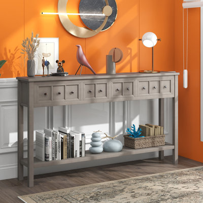 Tarsita Rustic Entryway Console Table Long Sofa Table with Drawers and Bottom Shelf Entryway Table by Red Barrel Studio