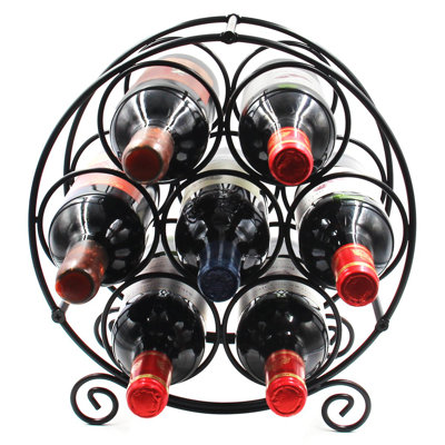 7 Bottles Freestanding Countertop Wine Rack, Metal Small Table Top Wine Rack, Drink Organizer Bottle Holder, Kitchen Organizers And Storage, Black by Latitude Run