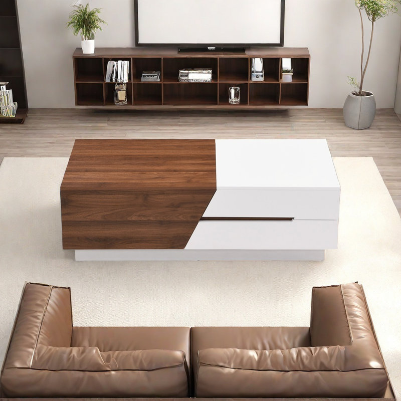 Table basse avec tiroir caché pour le salon, Brun