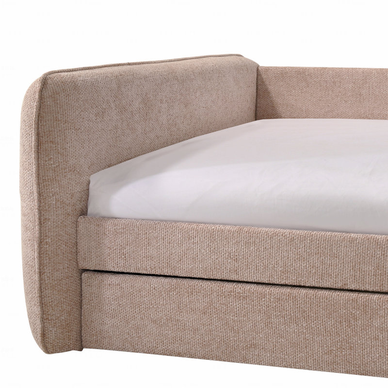 1pc Modern Daybed Pull Out Trundle Button Tufted Nailhead Trim Bedroom Living Room Furniture Mauve Finish, Mauve