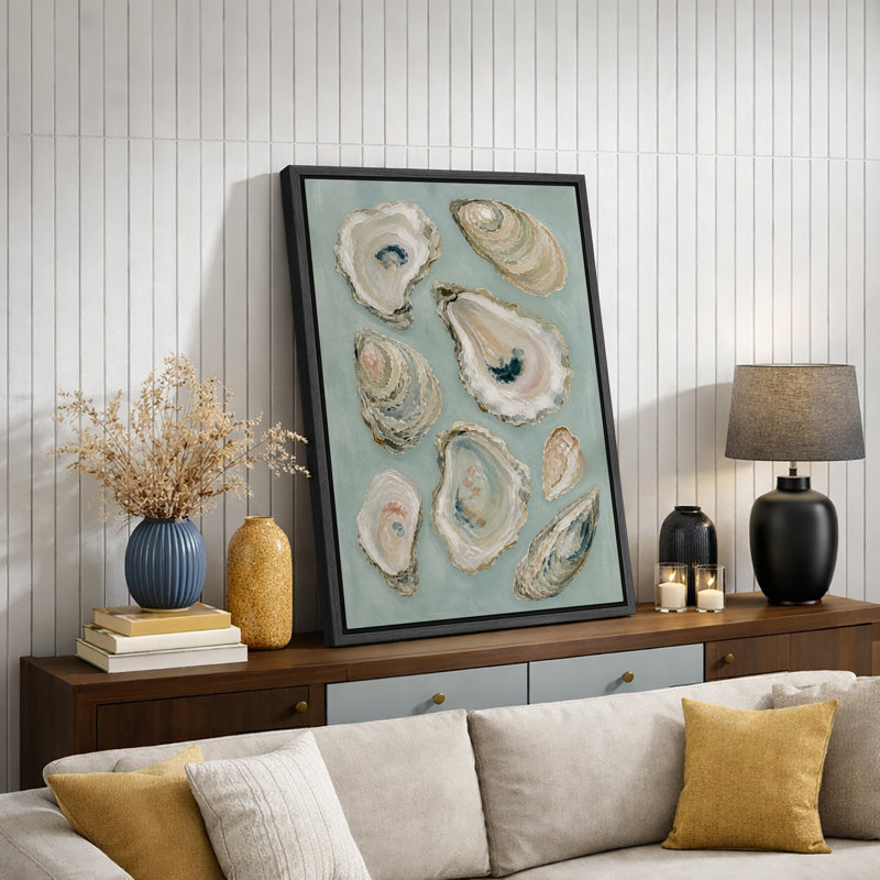 Illustration de arrangement de coquille d'huître douce sarcelle, images de salle de bain, impression sur toile encadrée, impression numérique