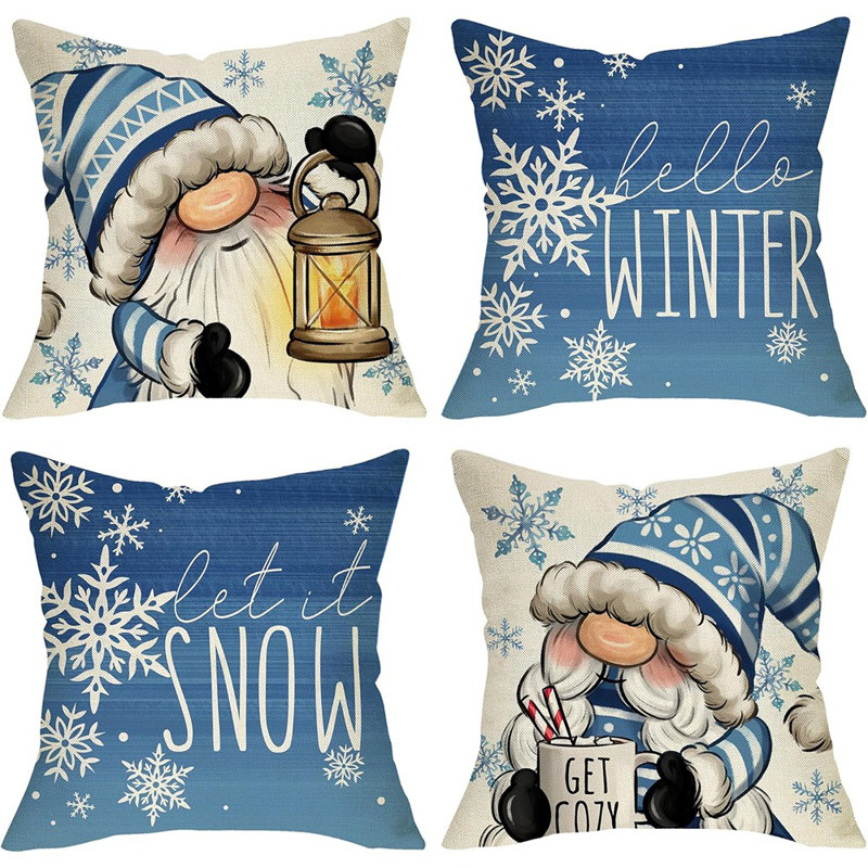 Ensemble de 4 coussins décoratifs Hello Winter Blue Gnome, 18 x 18, Let It Snow