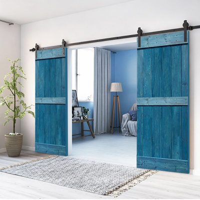 84'' Solid Wood Paneled Painted without Installation Hardware Kit Barn Door