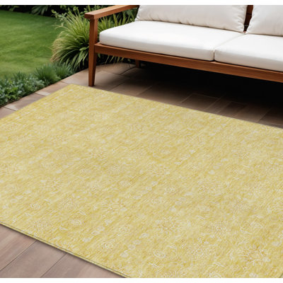 Tapis intérieur lavable à motif floral jaune doré 10 pi x 14 pi