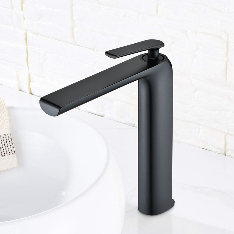 Matte Black Single Hole Bathroom Faucet - Handle With High Arc. Solid Brass Made, To Rust And Corrosion. Large-Flow Spout Superior Ceramic Disc Cartridge. For Residential Bath Use Made Of Quality