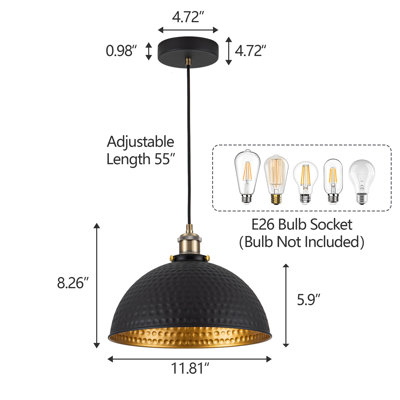  11.8 inch set of 3 Black and Gold Dome Pendant Light for Kitchen island