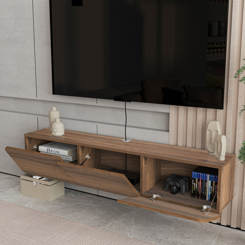 Callysta Floating TV Stand Up to 78" TV's Wall Mounted Media Console, Brown