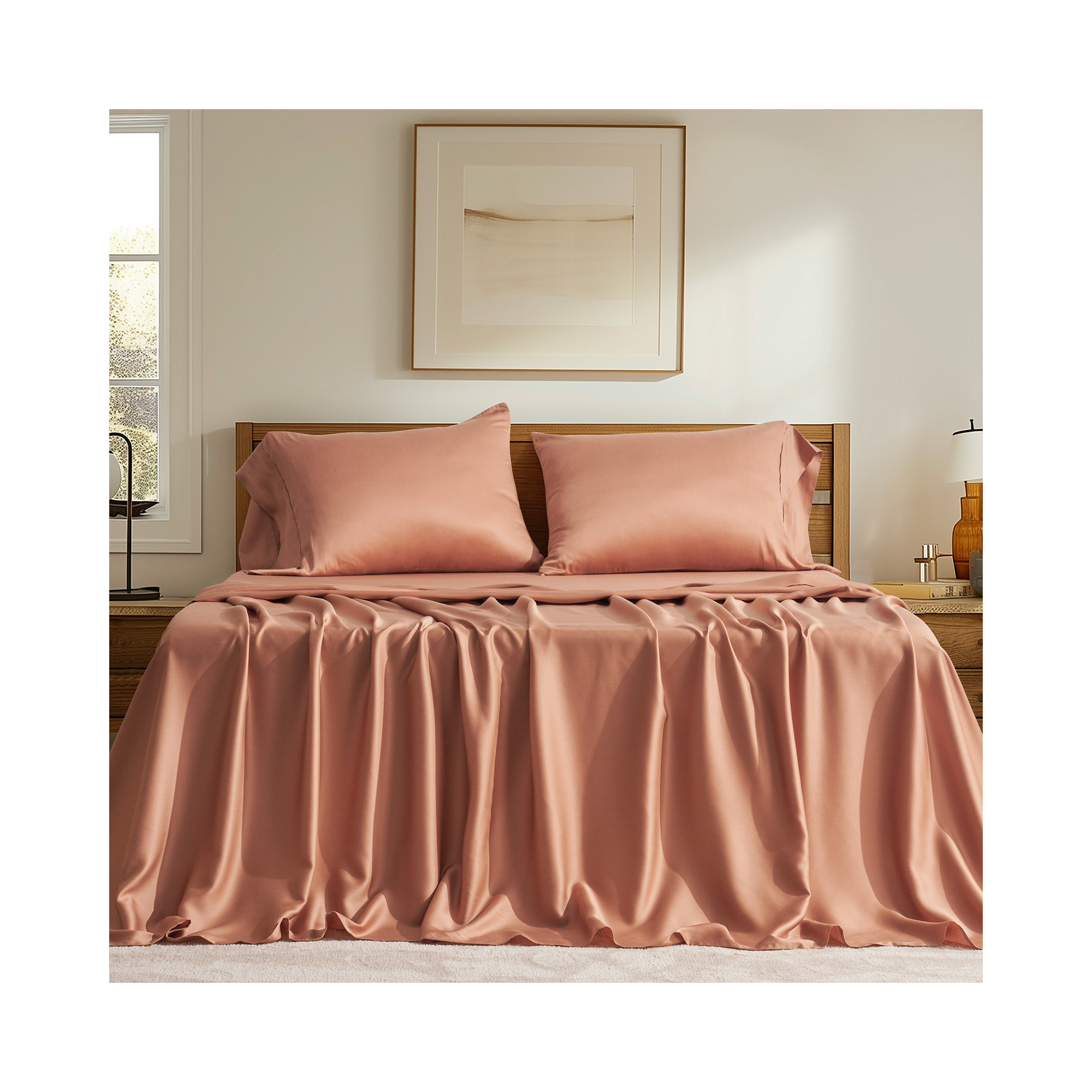 Tencel Sheet Set 4 Pieces, Queen Sheet Set + 1 Fitted Sheet + 2  Pillowcases, Terracotta Clay