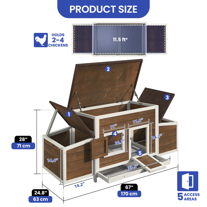 Poulailler 11,50 pieds carrés avec nichoir Frenel pouvant accueillir jusqu'à 4 poulets, Brun