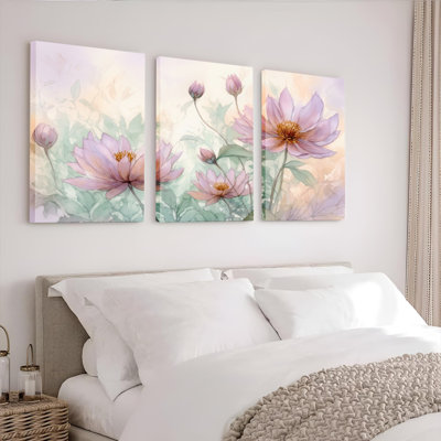 Ensemble de 3 tableaux muraux floraux sur toile tendue, pour la décoration du salon et de la chambre.