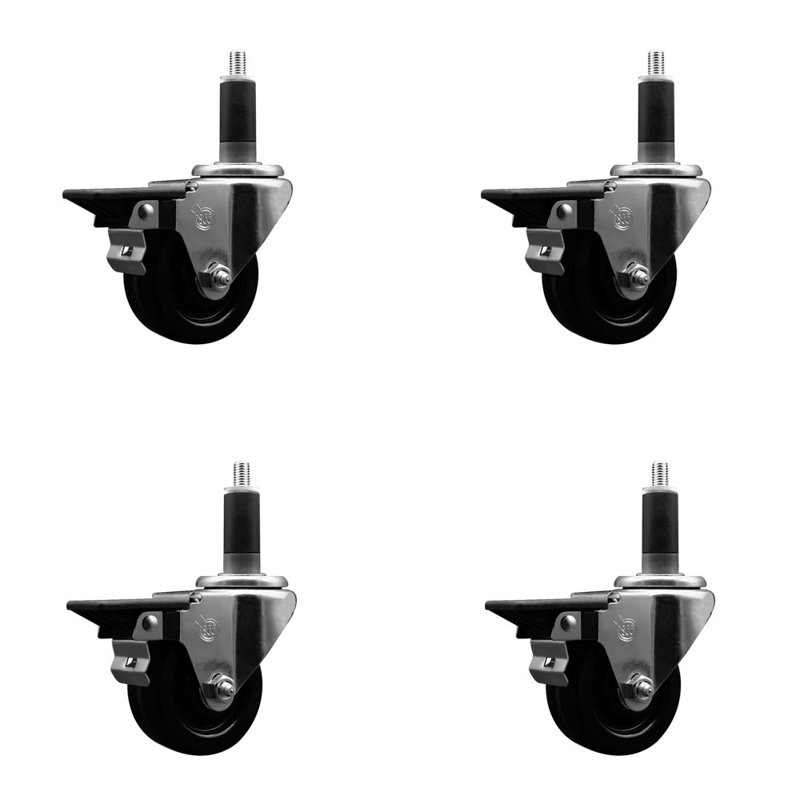 Phenolic Swivel Expanding Stem Caster Set with Brake SCC PLB 3" x 1-1/8"