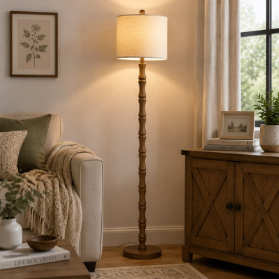 62" Rustic Farmhouse Floor Lamp with Linen Shade