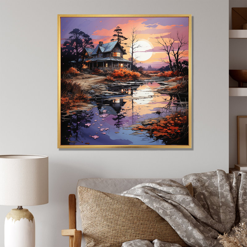 «Farmhouse Homestead Reflections Papercut» - impression, H 30 po x l 30 po x P 1 po, Cadre flottant doré