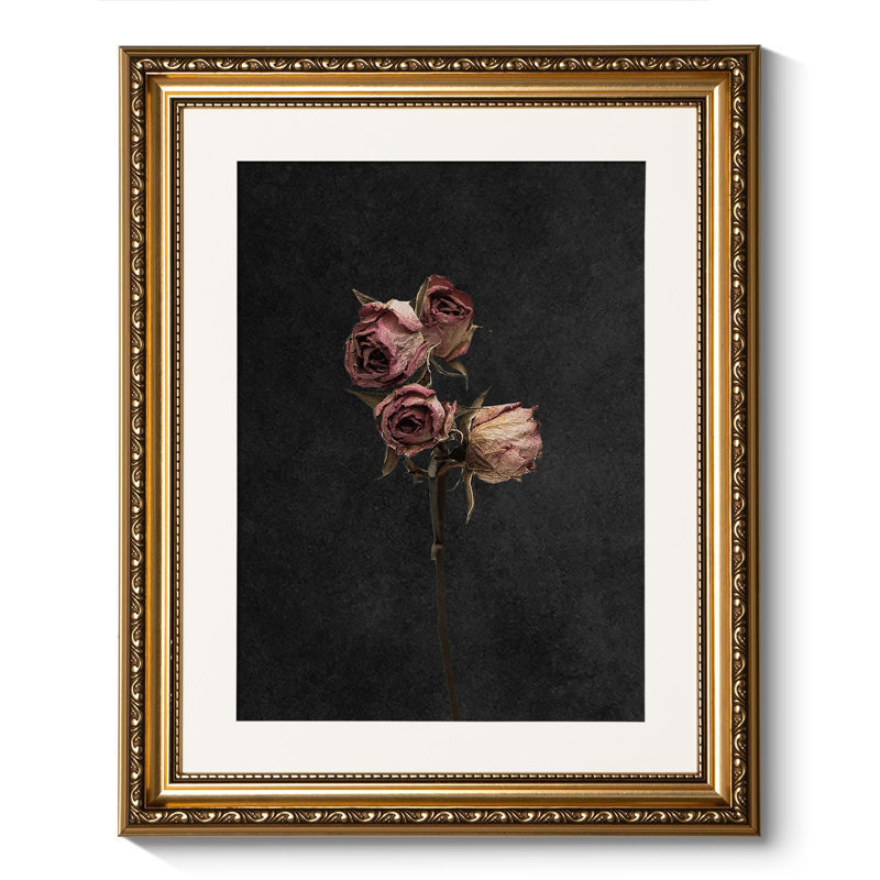 Vintage Gold Framed Wall Art, Retro Dark Dried Rose Paintings, Floral Canvas Prints Artwork with Antique Frame, Victorian Wall Picture Decor for Room Gallery Living Room 13x16 inch