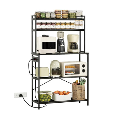 5-Tier Bakers Rack with Power Outlets, 39 Inch Microwave Stand & Coffee Bar Station, Heavy Duty Kitchen Storage Shelf for Counter Organization