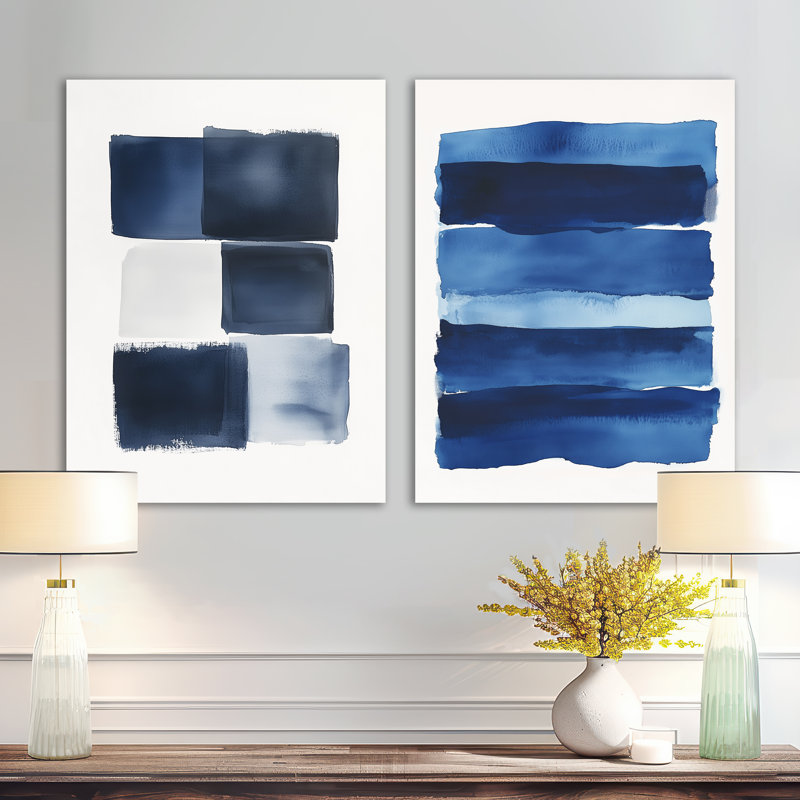 Indigo Horizon I - ensemble de 2 décorations murales géométriques en métal, 32" H x 48" W