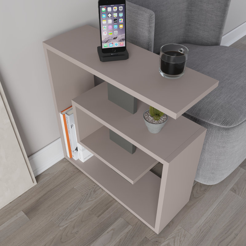 Saly Modern Side Table with Storage Shelves for Living Room, Light Mocha/Anthracite