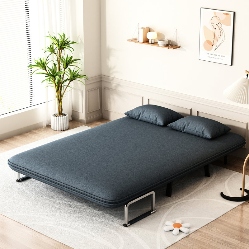 Convertible Sleeper Couch 55", Construction, Velvet Material, Adjustable , Living Room 55 Tri Bed Chair, With & Pillow, Metal Frame, Upholstery For Home