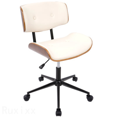 Walnut & Cream Mid-Century Modern Adjustable Swivel Office Chair