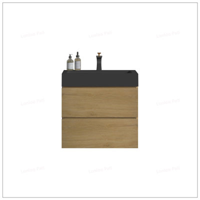 Meuble-lavabo mural rayé 24 po avec lavabo en céramique sans drain