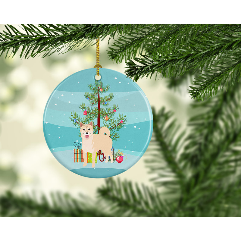 Ornement de Noël en céramique Shiba Inu # 1, Shiba Inu crème # 1
