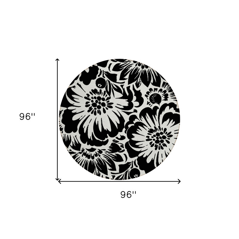 Tapis rond noir et ivoire rond 8 po
