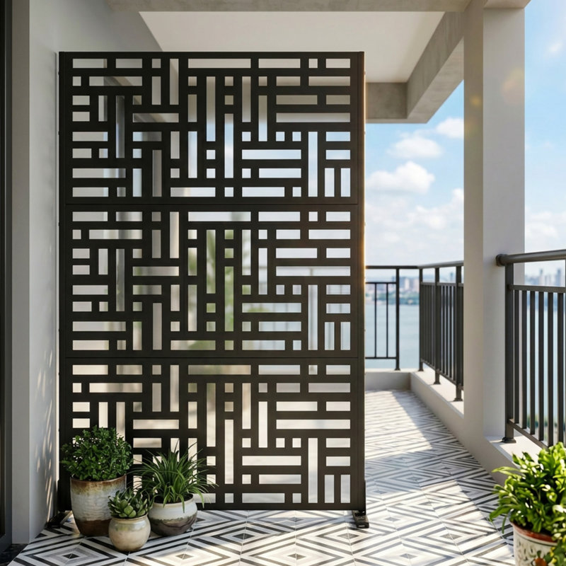 Freestanding Steel Privacy Screen Fence Panels Metal Trellis Outdoor Divider for Patio, Balcony, Backyard, Pool, Indoor Room
