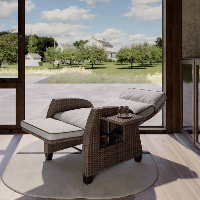 Chaise de patio réglable avec coussins, Grège, Brun