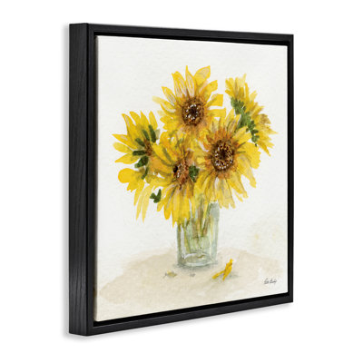 Sunflower Jar Watercolor  Framed Floater Canvas Wall Art by Patti Bishop
