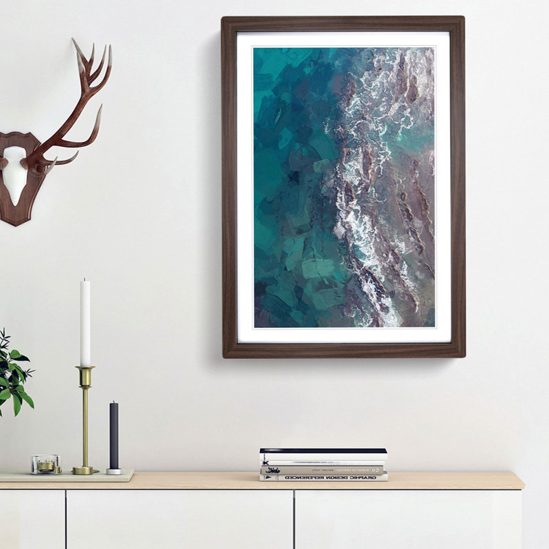 Aerial View of the Ocean in Abstract - Picture Frame Graphic Art Print, 65cm H x 48cm W x 2cm D, Walnut Framed