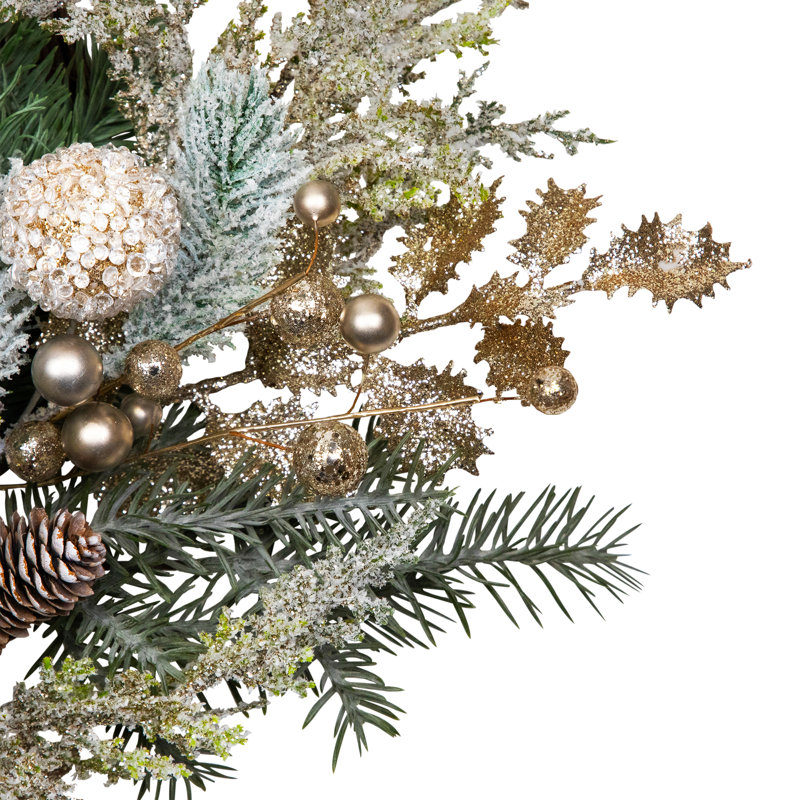 Glittered Mixed Foliage With Ornaments Artificial Christmas Wreath - 24" - Unlit