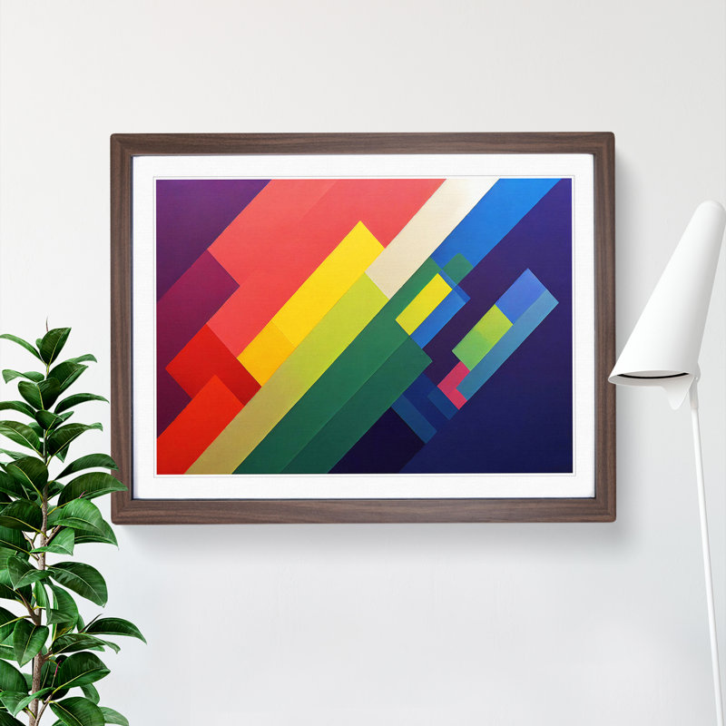 Abstract Minimalism Rainbow Art - Framed Print, 25cm H x 34cm W x 2cm D, Walnut