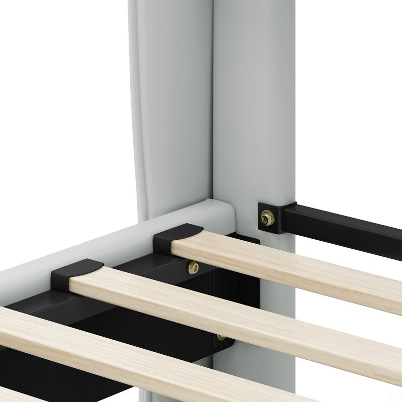 Structure de lit très grand avec tête et pied de lit à oreilles, lit plateforme tapissier en polyuréthane, support de lattes en bois massif, assemblage facile