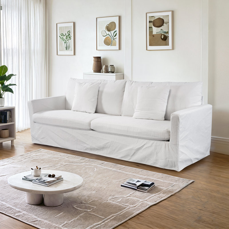 Aqua 93‘’ Modern Slipcovered Sofa for Living Room, White