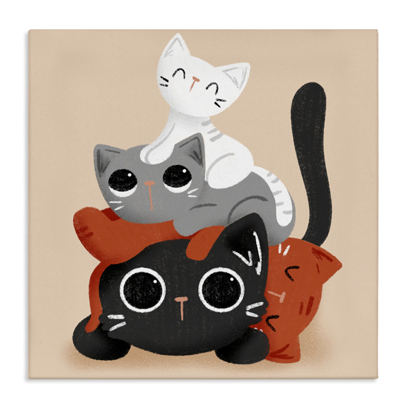 Toile empilée de chats, conception de Sarah Hickman, H 17 po x l 17 po