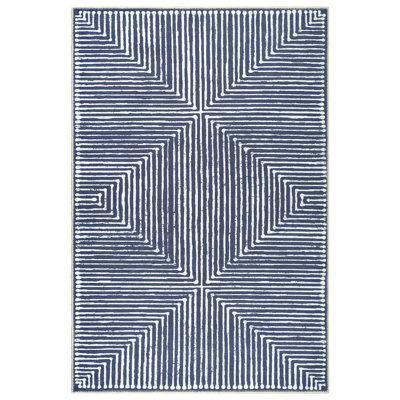  Washable Non-Slip Rug - Blue Striped Area Rug for Living Room, Bedroom, Dining Room, and Kitchen
